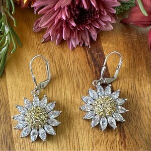 Vintage sterling silver 925 Sunflower Crystal Earrings